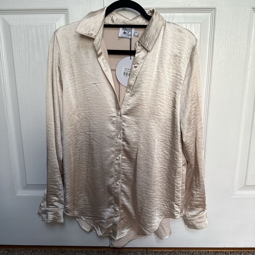 Princess Polly Vintage Vibes Champagne Satin Shirt